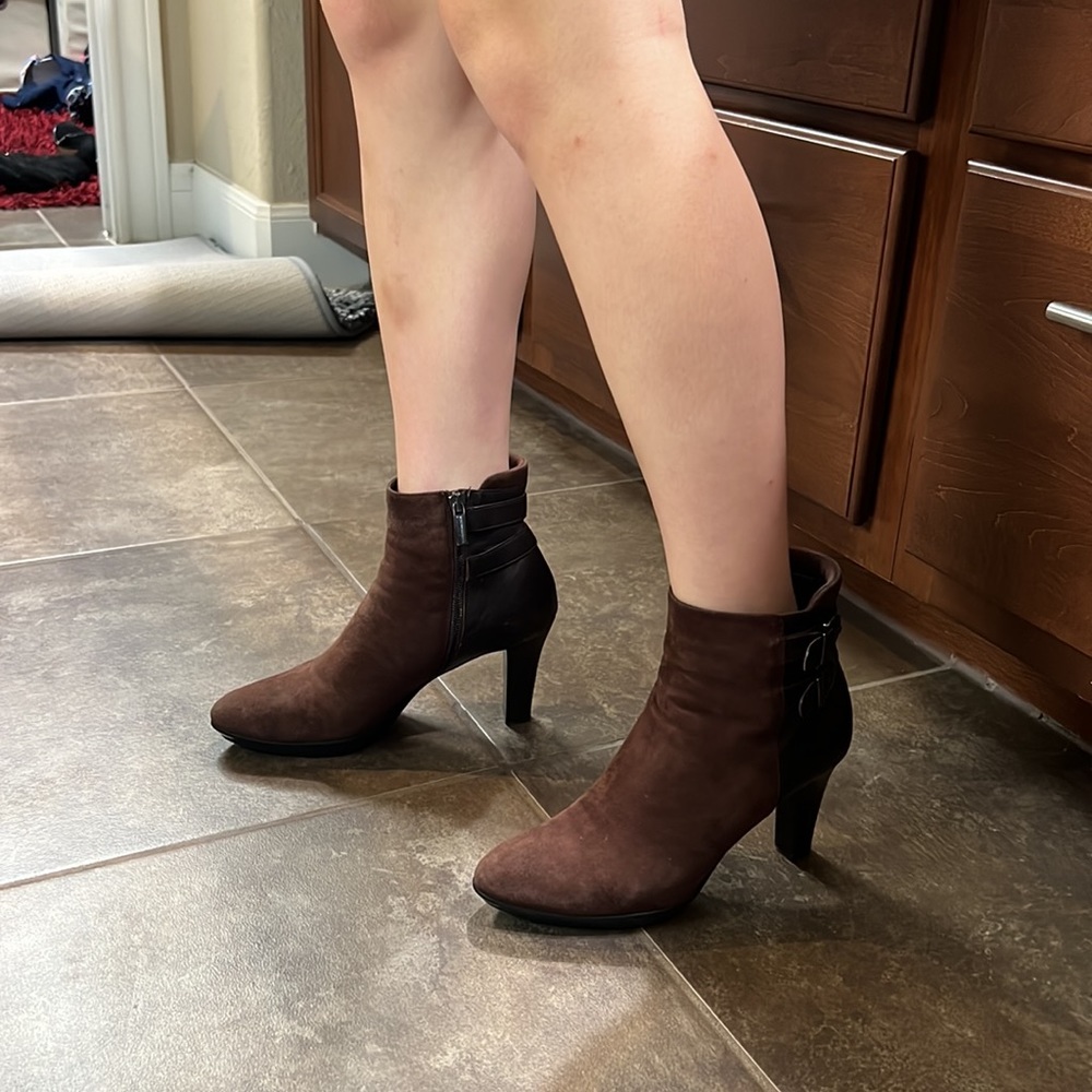 Aquatalia Platform Ankle Boot in Brown Suede